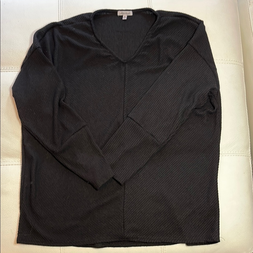 White Birch Black V-Neck Sweater with Thumbholes